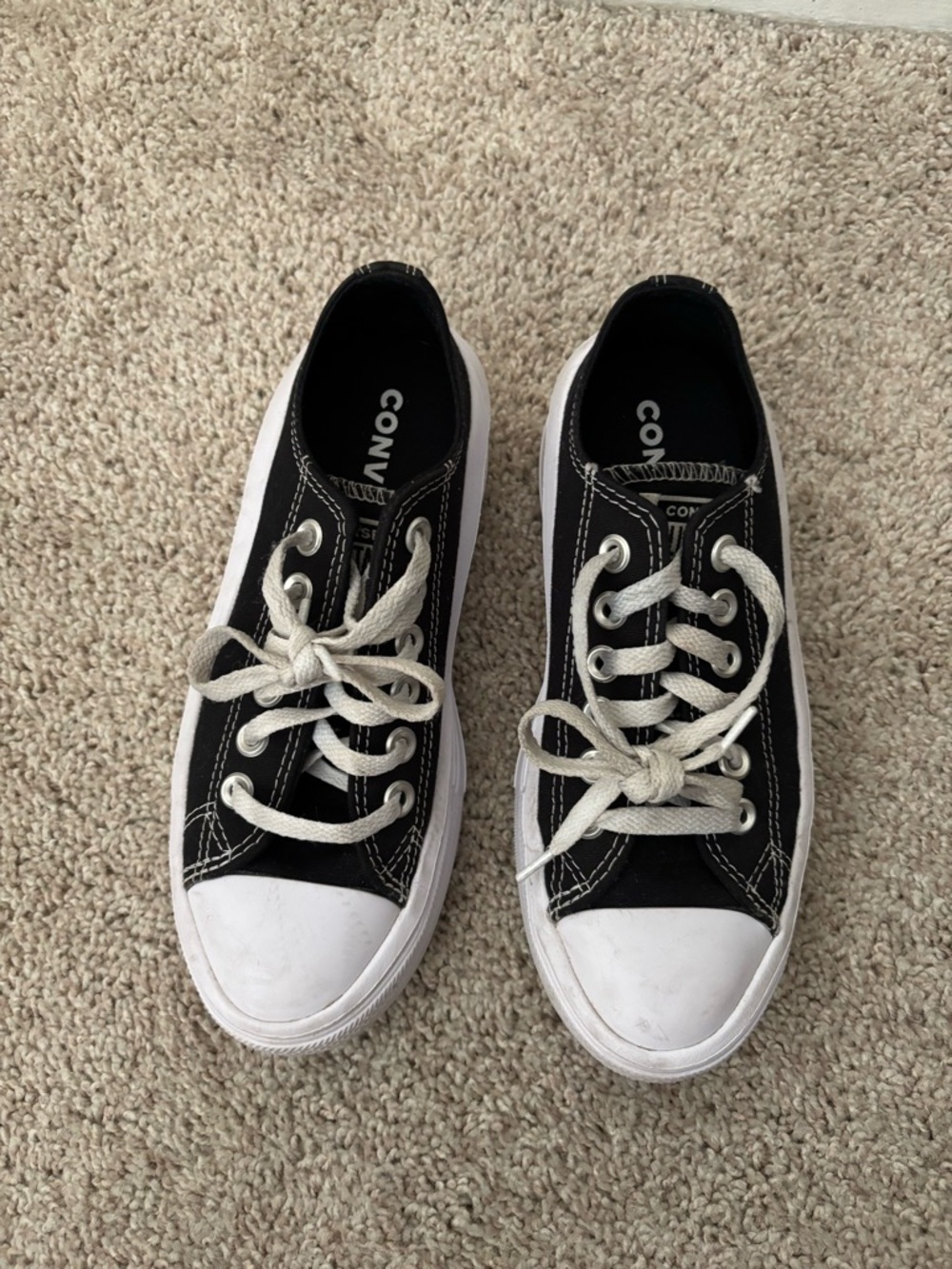 Converse Black and White Platform Low-Top Sneakers - Picture 2 of 4
